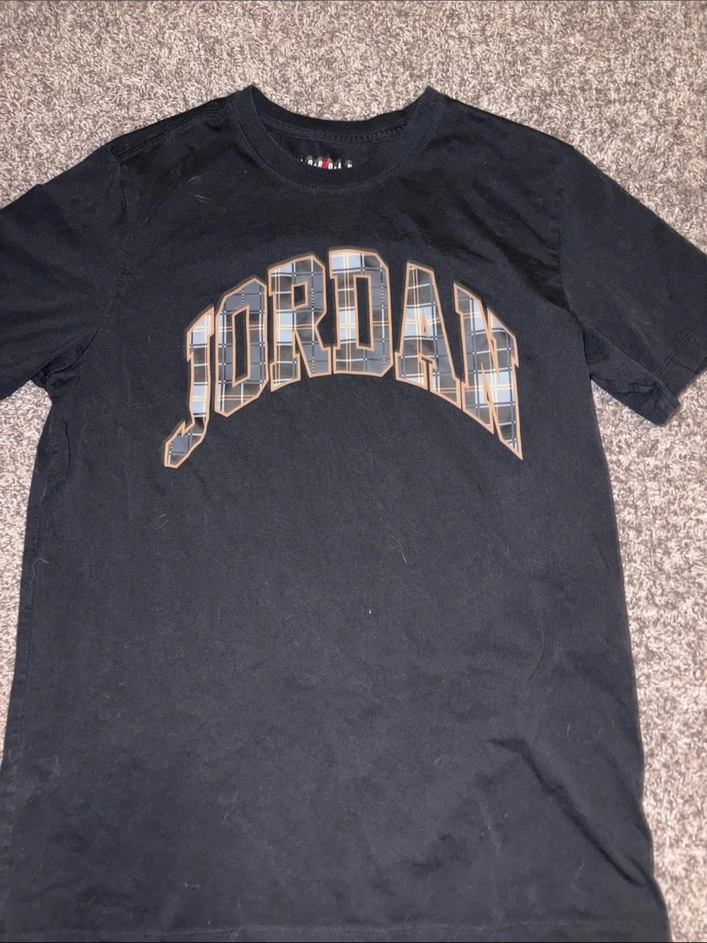 Jordan Black Short-Sleeve Tee with Plaid Arched Logo